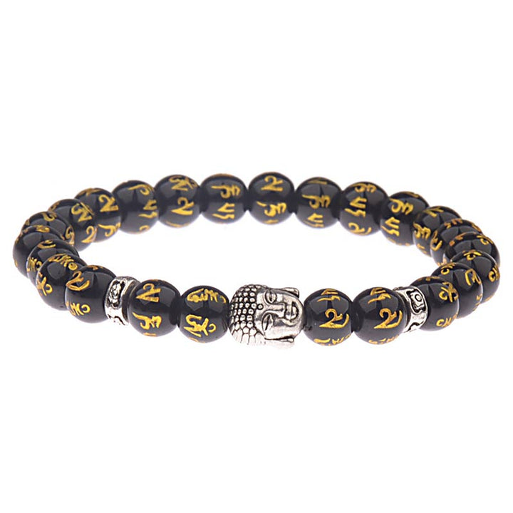 Armband Tibet Buddha Mantra Amulet schwarze Perlen goldene Schrift Schmuck