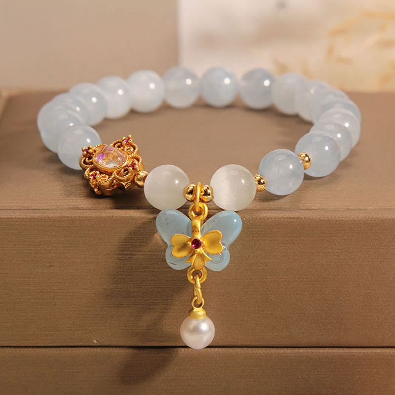 Armband Aquamarin Perle Schmetterling Heilung Energie elegantes Design