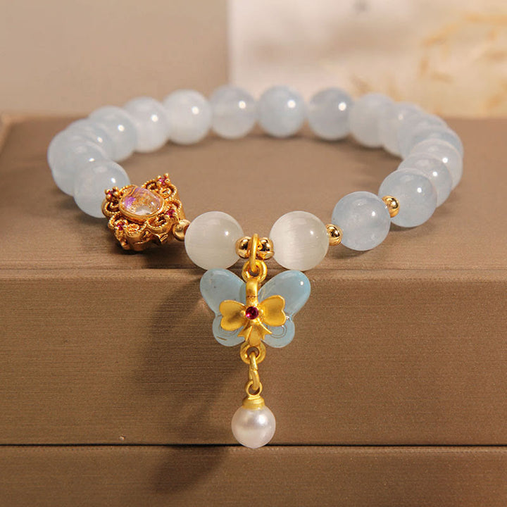 Armband Aquamarin Perle Schmetterling Heilung Energie elegantes Design