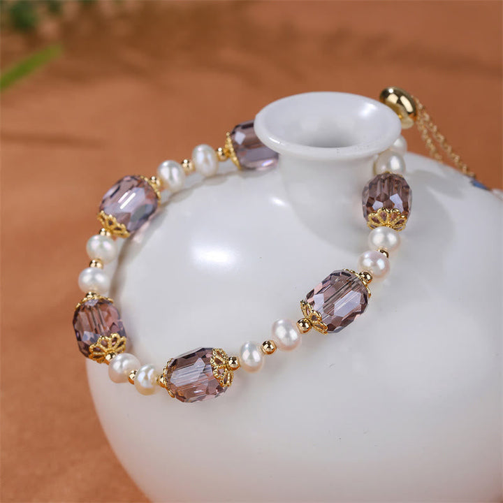 Armband Amethyst Perle Heilung Frieden elegantes Schmuckstück weiße Keramik.