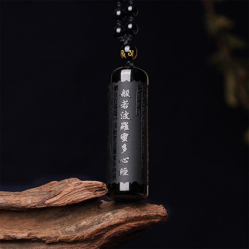Obsidian Anhänger Kette Herzsutra buddhistisch schwarz