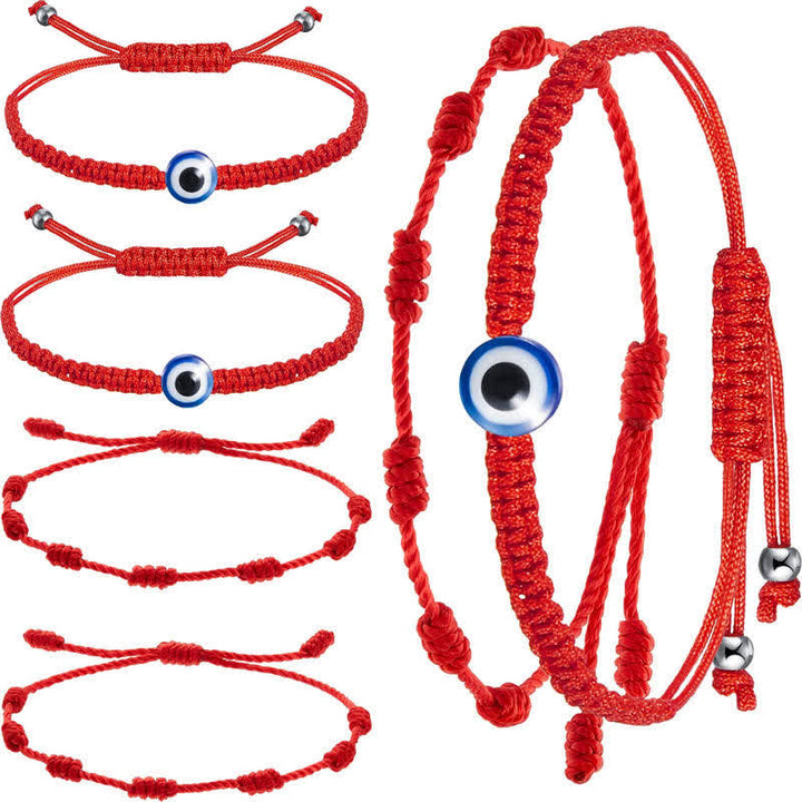 Armband Böses Auge 7 Knoten Rotes Band "Schutz" 4er Set