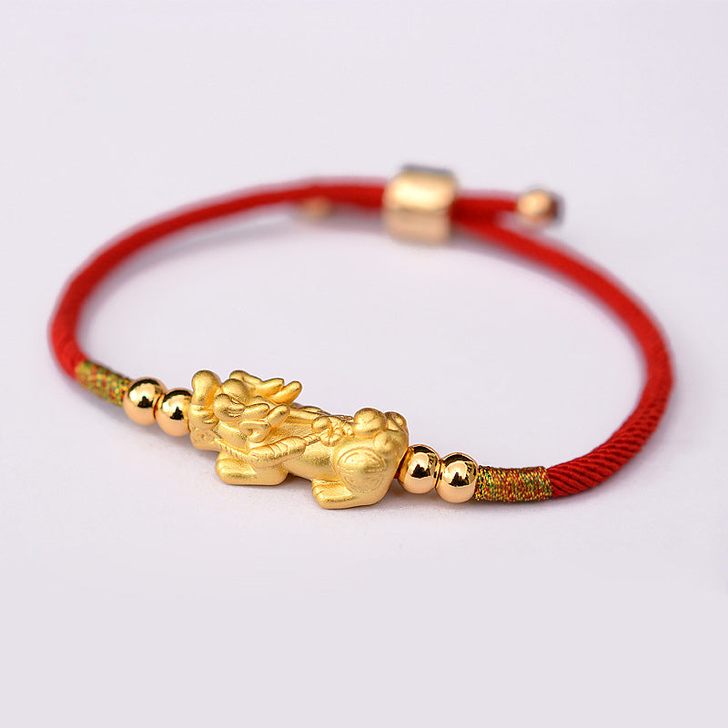 Armband Pixiu "Glück" Rotband - 24K Vergoldet