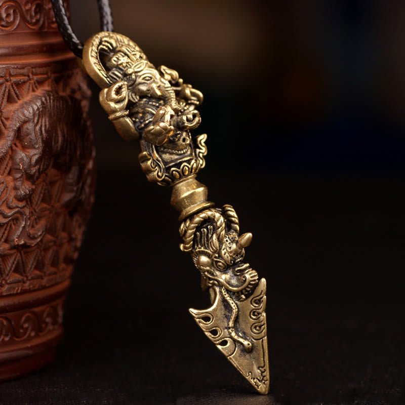 Kette Tibetsteine Ganesha Vajra Wohlstand Bronze Anhänger