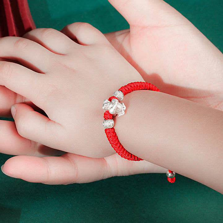 Rotes Armband 925 Silber Chinesisches Tierkreis Glück elastisch Handgelenk.