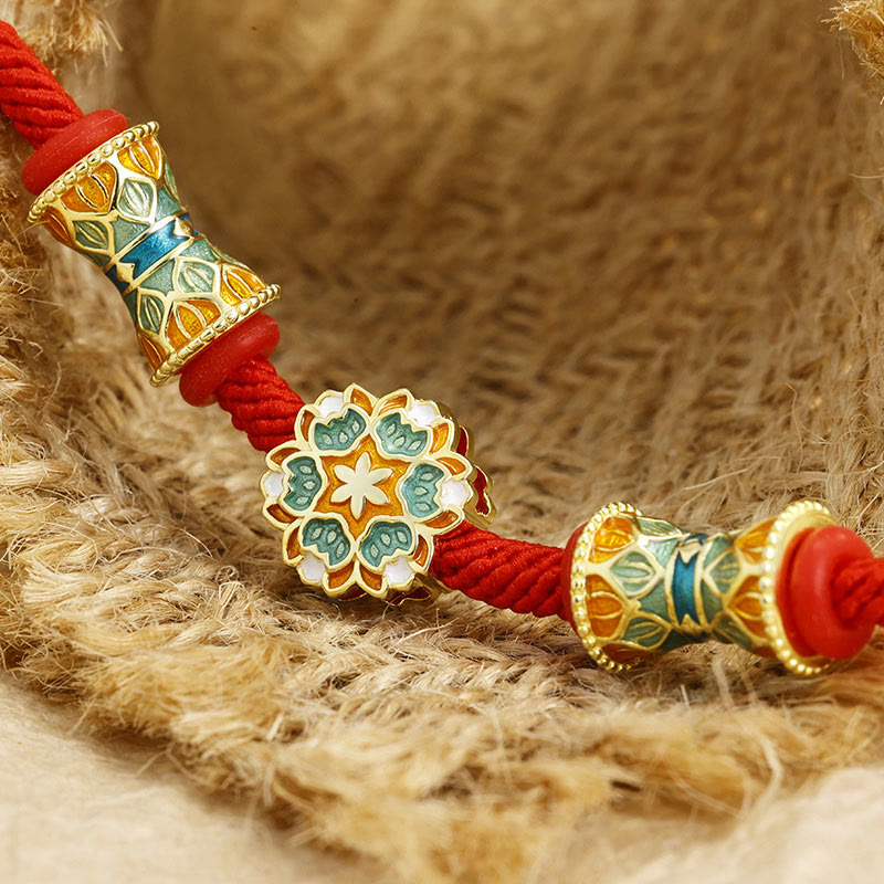 Rotes Armband 925 Silber Lotus mit goldenem Schmuck elegante Details