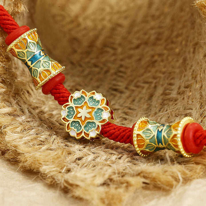 Rotes Armband 925 Silber Lotus mit goldenem Schmuck elegante Details