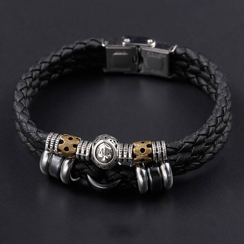 Schwarzes Leder Armband mit Hämatit Tierkreiszeichen Charm elegantes Design