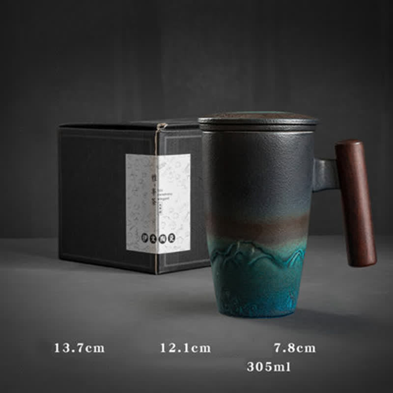 Japanische Teetasse Berg Meer Keramik Vintage Blau 305 ml