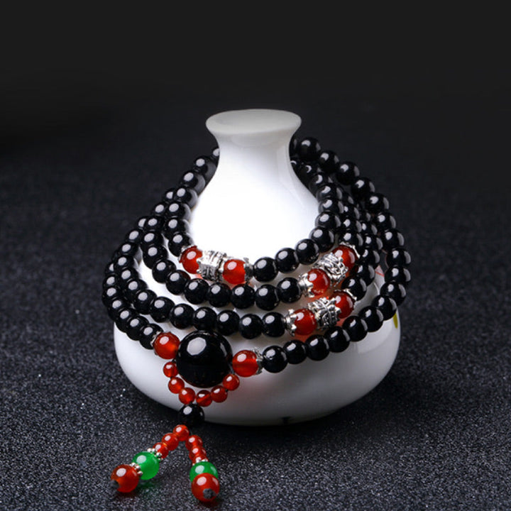 Mala 108 Perlen Schwarzer Obsidian Tigerauge