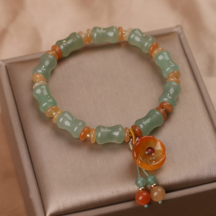 Armband Jade Bambus mit orange Achat Anhänger Glück elastisch