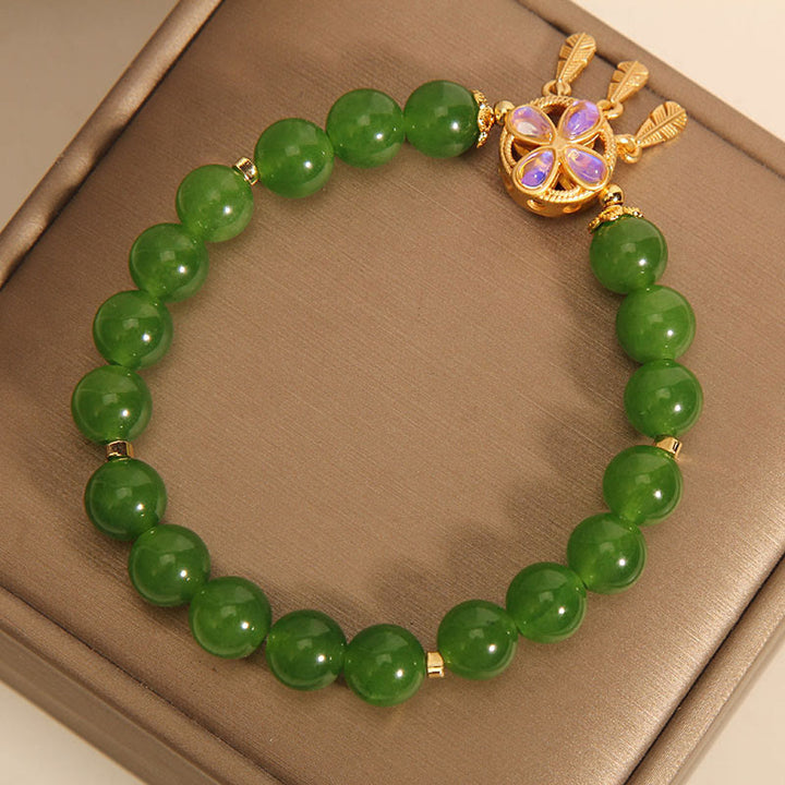 Armband Grüne Jade Kleeblatt – Glück & Liebe, grüne Perlen Glücksbringer.