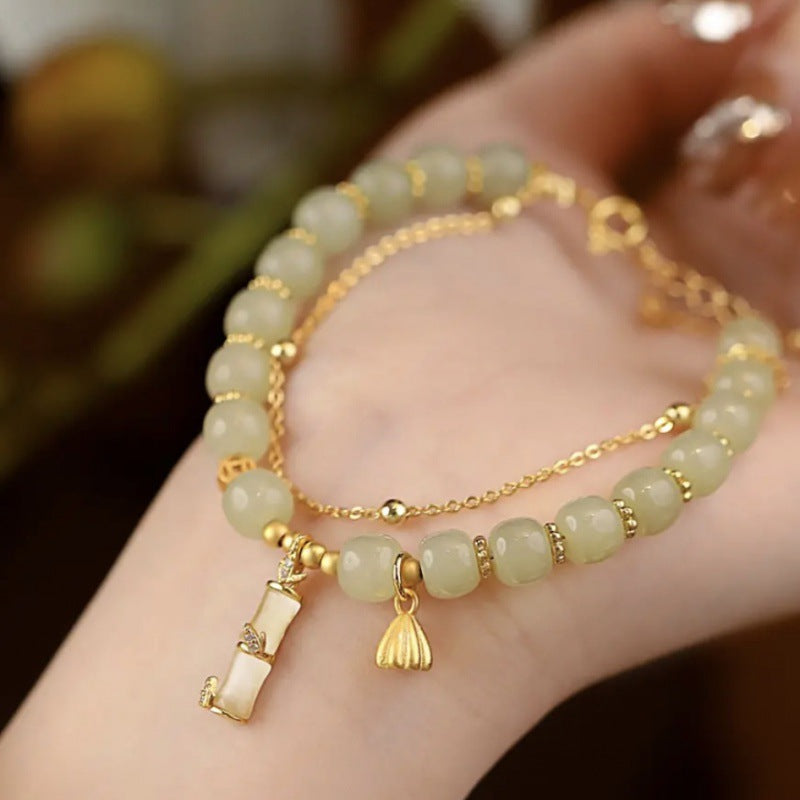 Jade Bambus Armband Wohlstand Energie goldene Perlen Handgelenk elegant