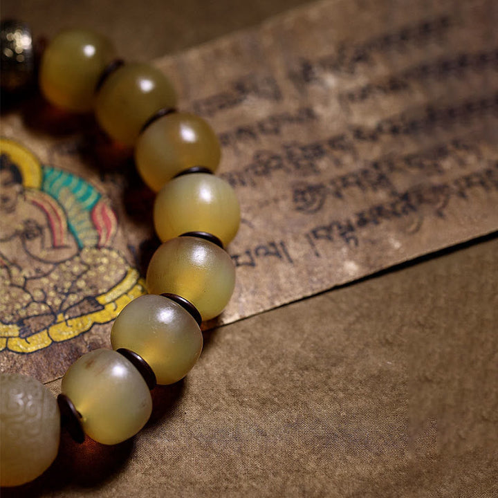 Gelbes Jade Armband Om Mani Padme Hum – Segen Perlen Schnur