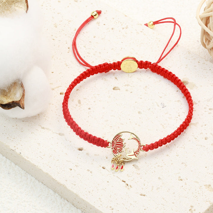 Rotes Armband Koi Fisch – Glück elastisch Golddetails Makramee