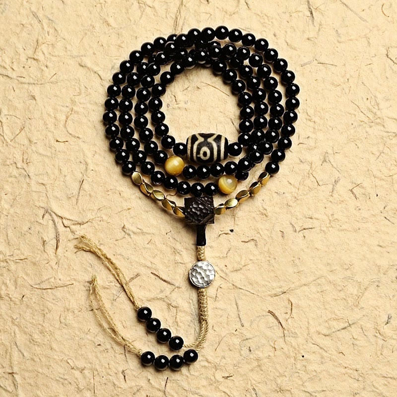 Mala Schwarzer Onyx – Schutz Perlen Halskette mit Anhänger Naturstein