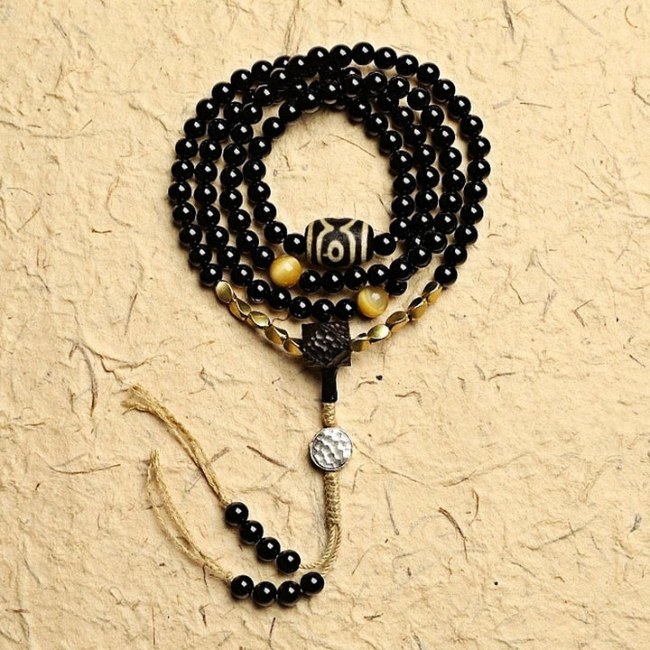 Mala Schwarzer Onyx – Schutz Perlen Halskette mit Anhänger Naturstein