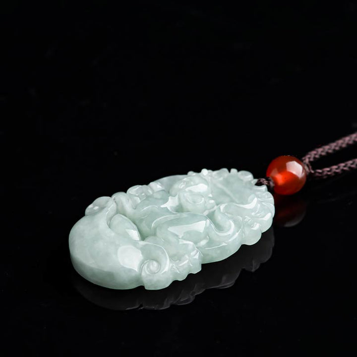 Jade Drachen Kette Anhänger grüner Stein Naturstein Halskette elegant