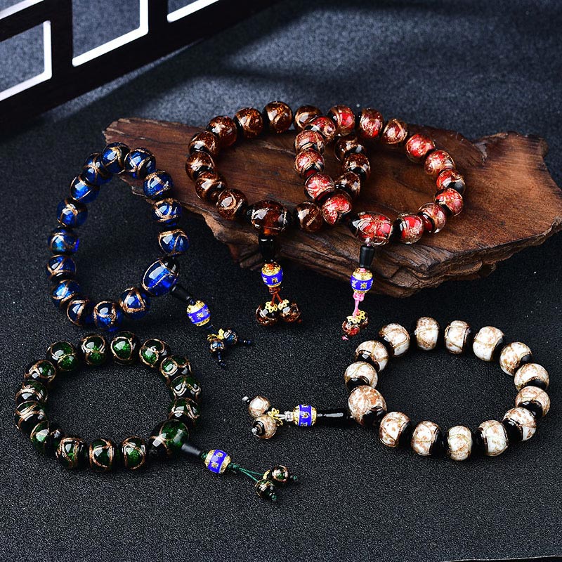 Achat Drachen Armbänder in Blau, Rot, Grün und Beige Naturstein.