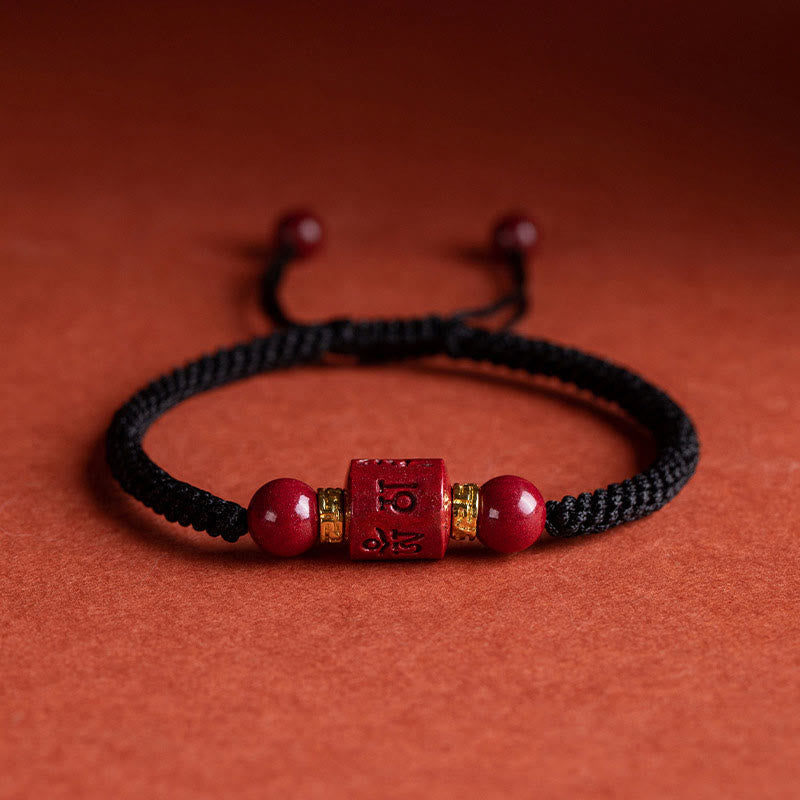 Armband Zinnober Rot - Mantra Gravur Geflochten
