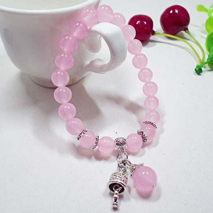 Rosenquarz Armband Kristall – Energie mit silbernen Perlen Anhänger