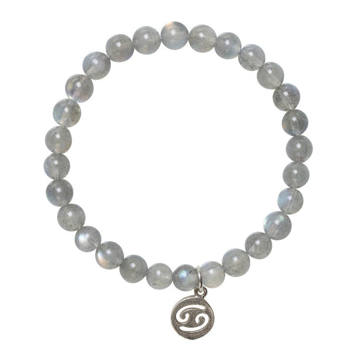 Armband Mondstein Mond grau Perlen Silber Amulett elastisch Naturstein
