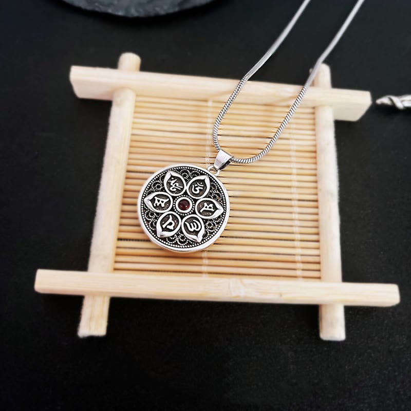 Silber Anhänger Om Mani Padme Hum Chakra Symbol Halskette