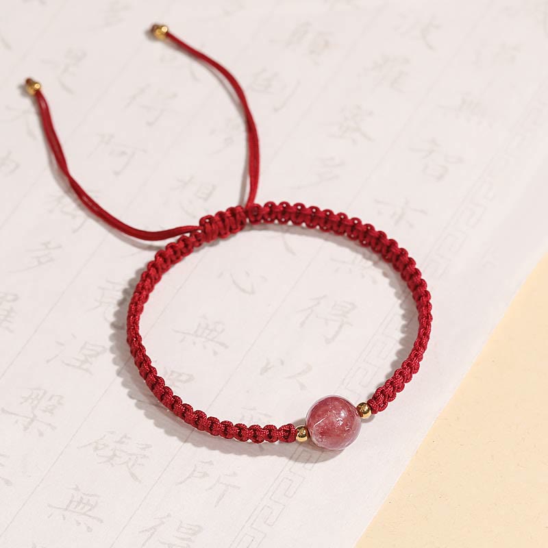 Rotes Armband Erdbeerquarz Kristall – Liebe elastisch Makramee Naturstein