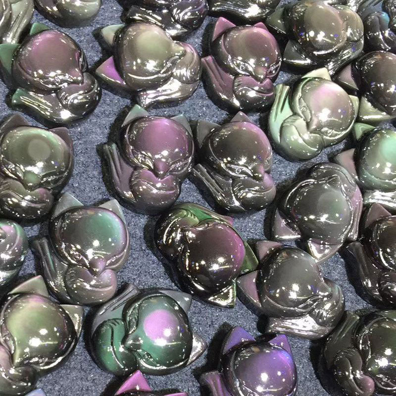 Kette Obsidian Neunschweif-Fuchs Anhänger glänzend schwarzer Naturstein Schmuck