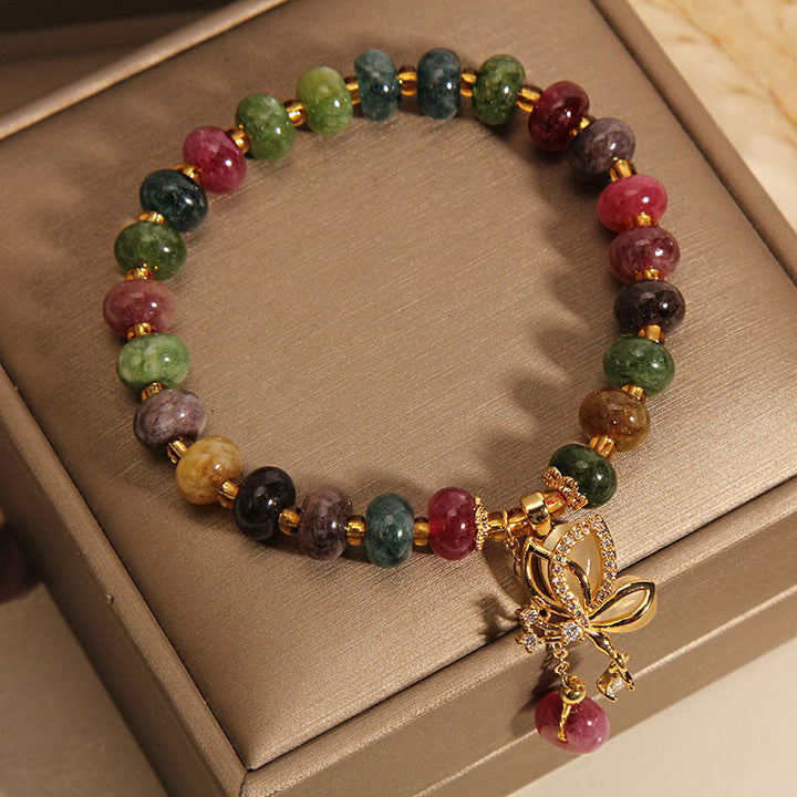 Armband Schmetterling mit Turmalin und goldenem Schmetterling Charm Anhänger