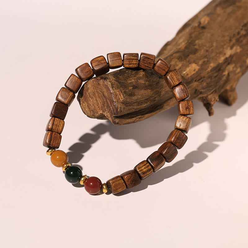 Armband Rosenholz Fu-Zeichen mit Natursteinen elegantes Holzarmband