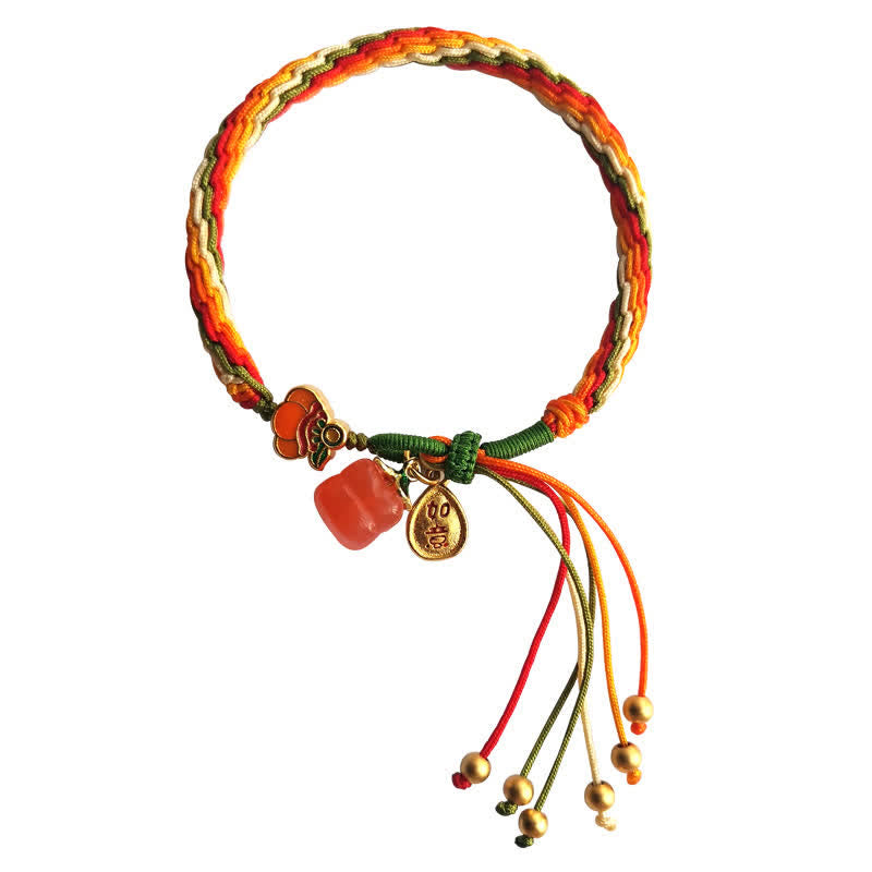 Armband Roter Achat – Stärke mit bunten Fäden und Charms elastisch