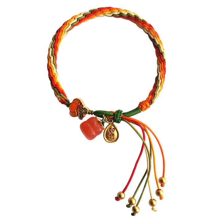 Armband Roter Achat – Stärke mit bunten Fäden und Charms elastisch