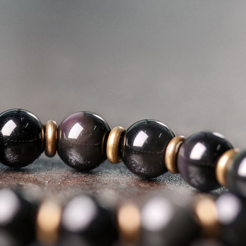 Armband Obsidian Kupfer schwarze Perlen glänzend elegant Naturstein