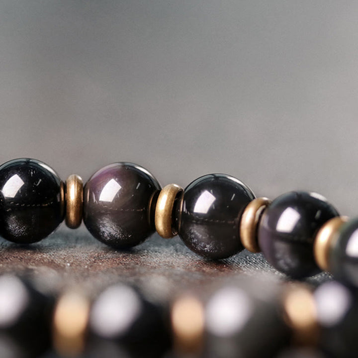 Armband Obsidian Kupfer schwarze Perlen glänzend elegant Naturstein