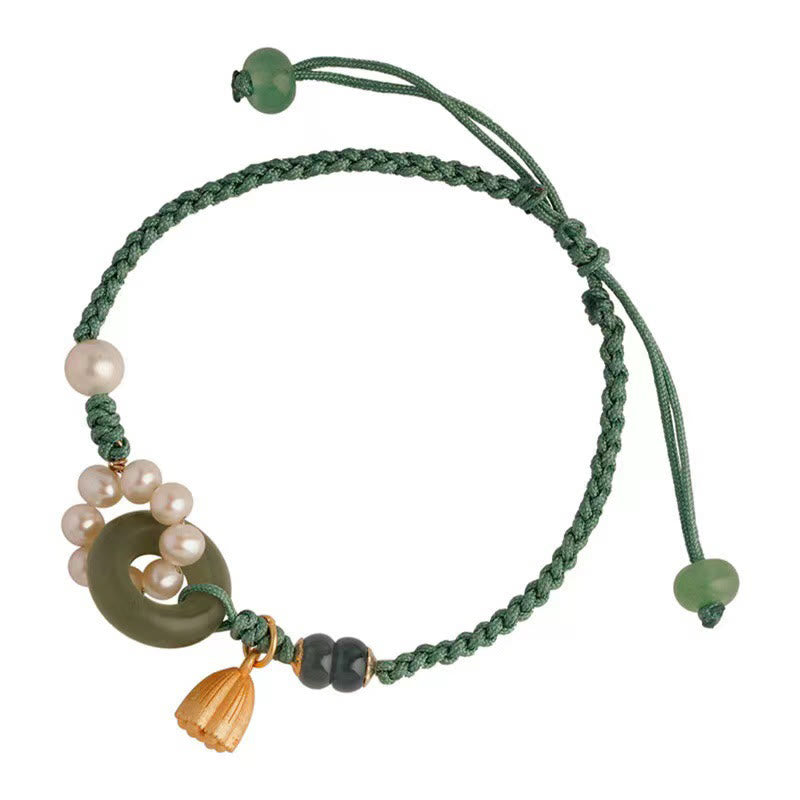 Armband Perle Jade – Glück & Frieden Energie grünes Seidenband Perlen