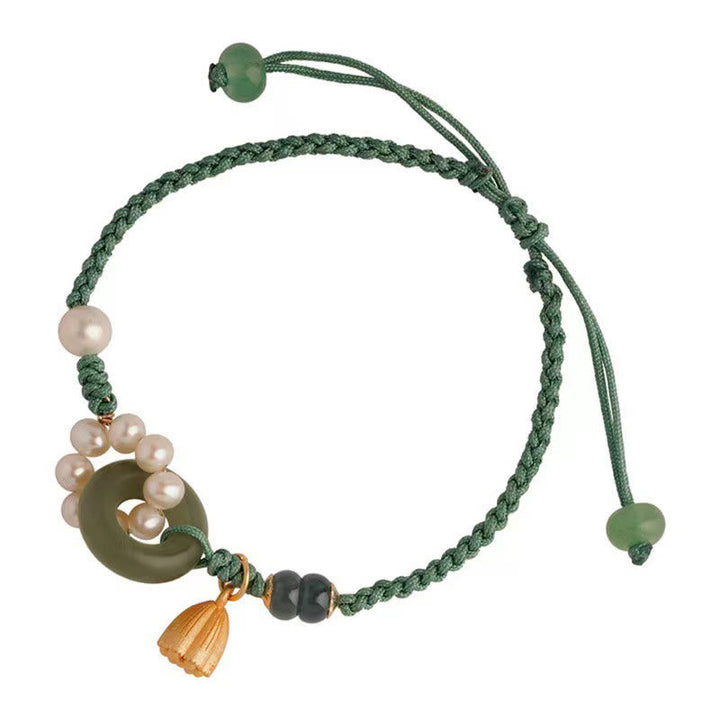 Armband Perle Jade – Glück & Frieden Energie grünes Seidenband Perlen