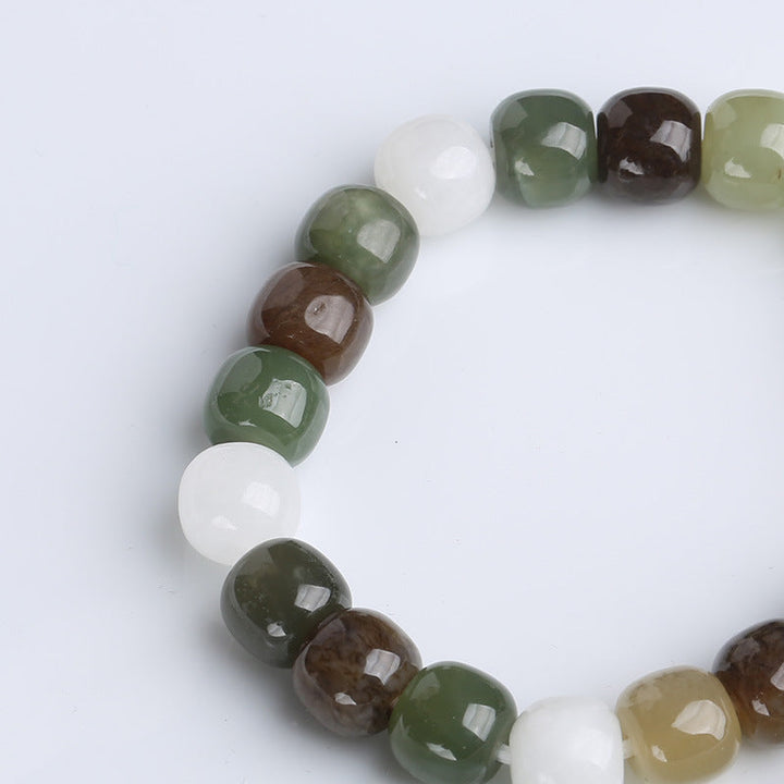 Jade Armband Glück Segen grün weiß braun Naturstein Perlen Flachansicht