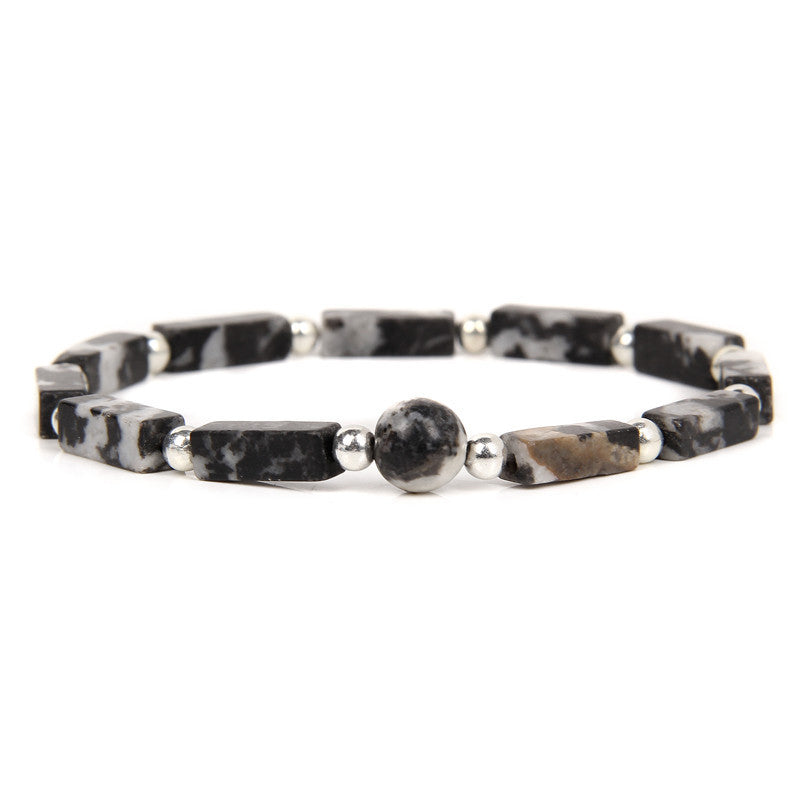 Armband Tigerauge Amethyst Balance schwarze Steine Silberperlen Flat Lay
