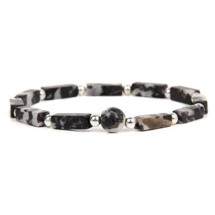 Armband Tigerauge Amethyst Balance schwarze Steine Silberperlen Flat Lay