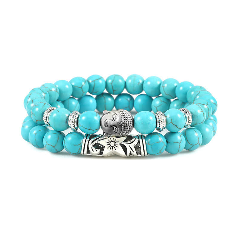 Türkis Achat Armband mit Schädel-Charm elastisch getragen Kristall