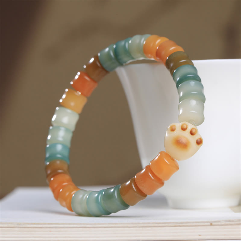 Bodhi Katze Armband mit bunten Perlen und Pfotenanhänger elastisch.