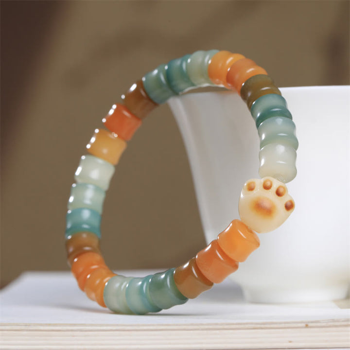 Bodhi Katze Armband mit bunten Perlen und Pfotenanhänger elastisch.
