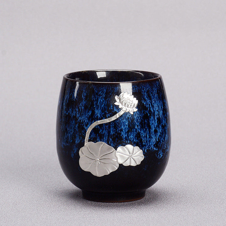 Teetasse Büro Lotus Jianzhan Silber Blau