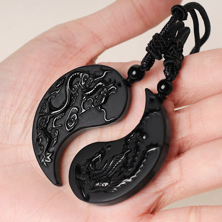 Obsidian Drachen Phönix – Bild 4 – Obsidian Drachen Phönix Anhänger schwarzer Naturstein Yin Yang Design