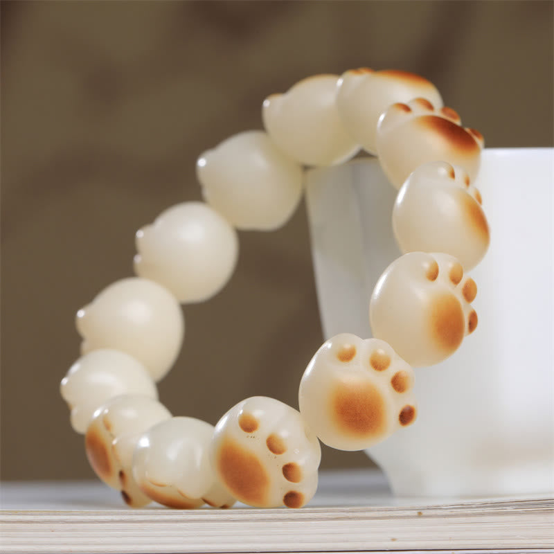 Armband Bodhi Katze – Frieden mit braunen Pfotenmuster Perlen.