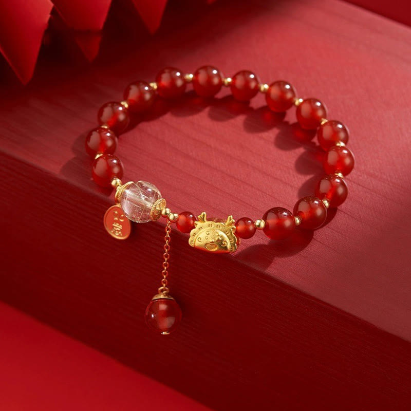Armband Roter Achat Granat Fu-Zeichen – Glück & Erfolg Naturstein elastisch