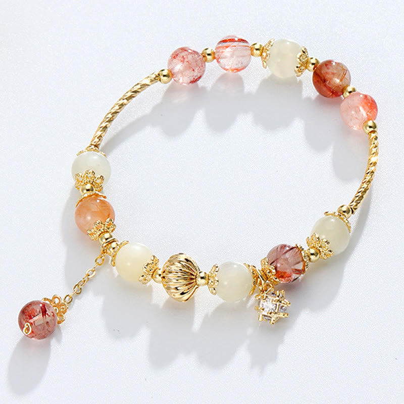 Armband Bunt Rutilquarz Katzenauge mit goldfarbenen Perlen elegant.
