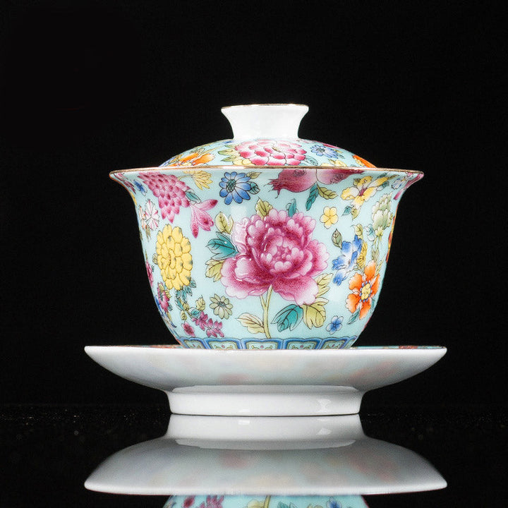 Teetasse Mit Untertasse Pfingstrose Gaiwan Grün