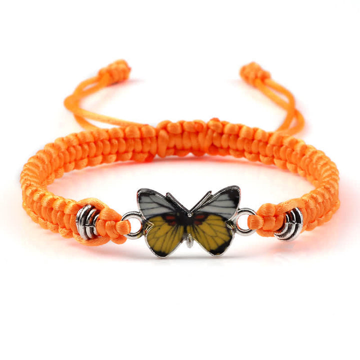 Oranges Armband Schmetterling – Liebe mit Schmetterlingsanhänger Makramee elastisch